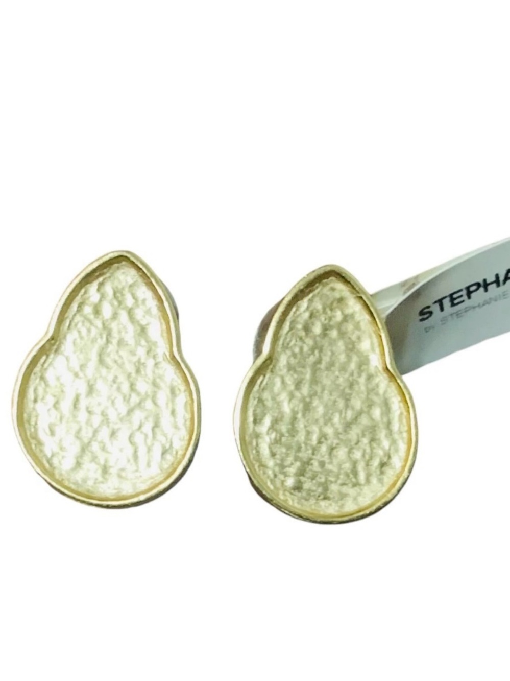 STEPHANIE KAY Gold-Trim White Textured Teardrop Earrings